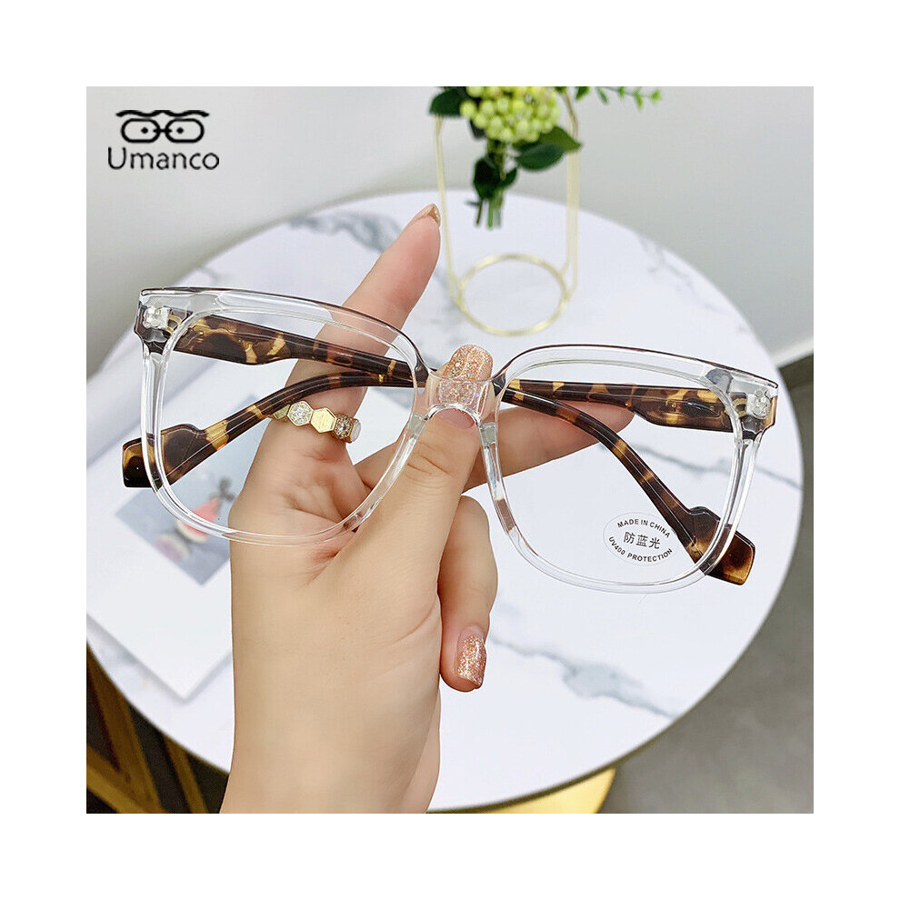 Oversized Square Myopia Glasses for Men Women Green Leopard Frame Anti Light Computer Glasses Finished Prescription Eyewear