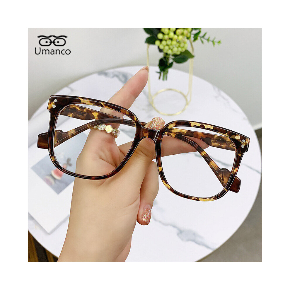 Oversized Square Myopia Glasses for Men Women Green Leopard Frame Anti Light Computer Glasses Finished Prescription Eyewear