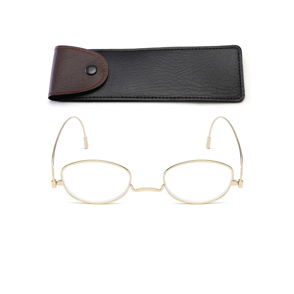 Portable Anti Light Reading Glasses For Women&Men Metal Small Frame Presbyopic Eyeglasses With Case+1.0to+4.0