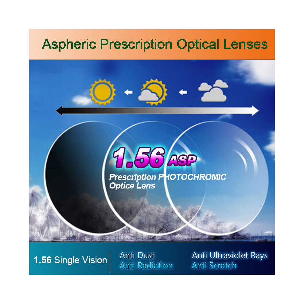 Multicoloured 1.56 Photochromic Single Vision Optical Aspheric Prescription Lenses Fast And Deep Coating Change Performance