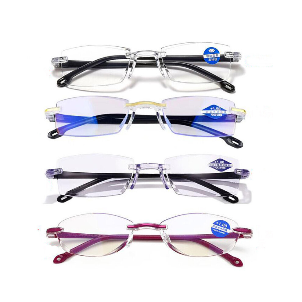 Multicoloured 4Pairs Mix Diamond Cutting Reading Glasses Rimless Anti Ray Bifocal Magnifying Eyeglasses Presbyopia Men Women +200