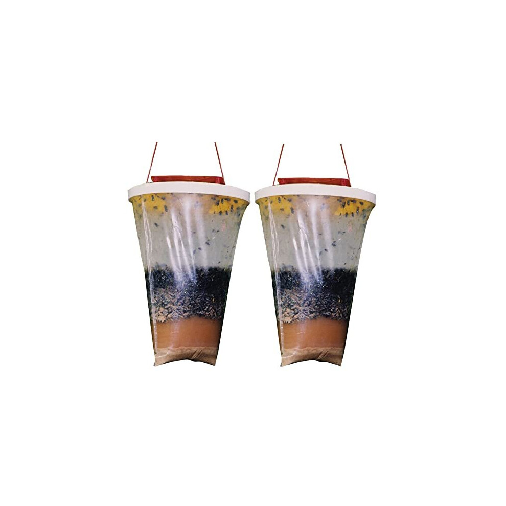 2 Pack Fly Trap Outdoor Hanging Fly Catcher,Disposable Ranch Fly Trap Catcher Bag with Fly Bait,Fly Killer Repellent for Outdoor Garden, Farm, Horse