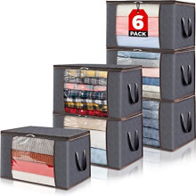 6 Pack Storage Bag, Clothes Storage Boxes with Lid Foldable Underbed Wardrobe Storage Organiser Packing Boxes for Moving House with Clear Window for