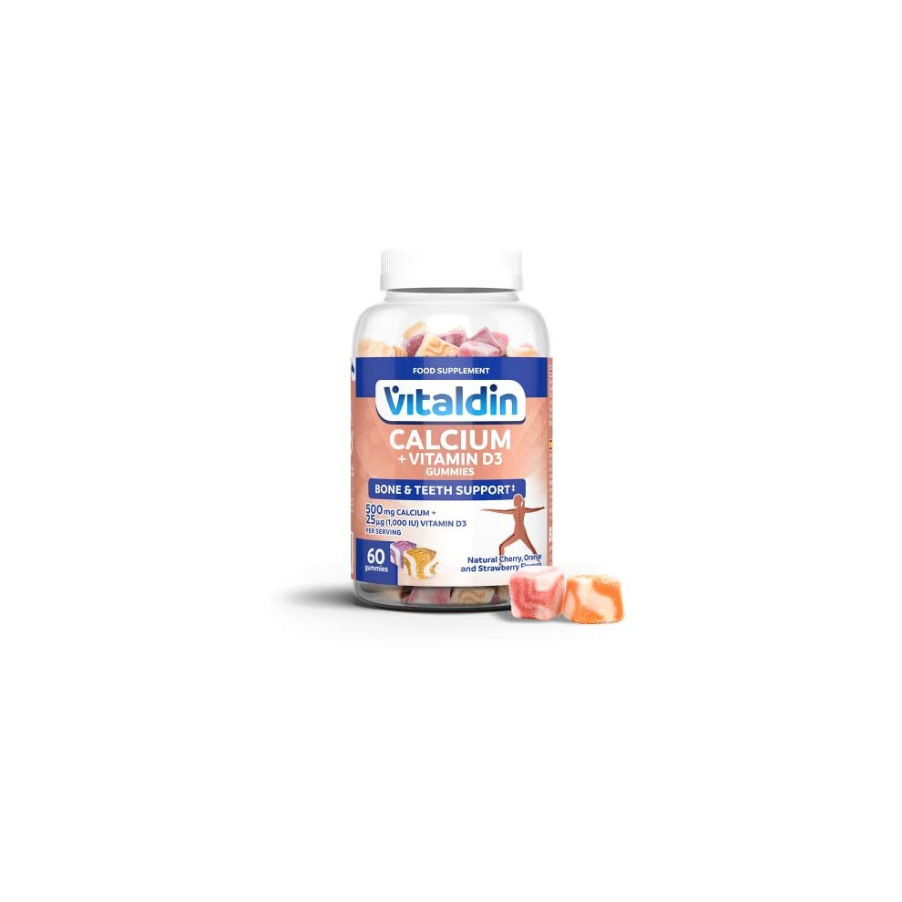 Vitaldin Calcium + Vitamin D3 Gummies – 500 Mg Calcium & 1.000 Iu Vitamin D Per Serving – 60 Chewable Gummies (1-Month Supply); Fruit Flavour – Bone &