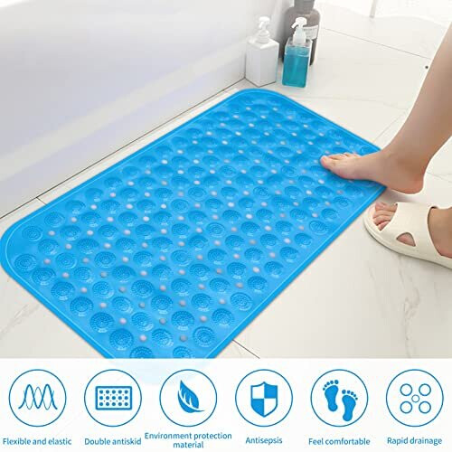Bath Mat Non Slip Anti Mould Kids, Extra Long Bathtub Mats with Drain