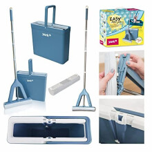 YORK Easy Mop Floor Mop with Absorbent PVA Sponge, 34 cm, Floor Mop without Wet, Dirty Hands, Mop Set with Bucket, Telescopic Handle, 130 cm, Blue, 34