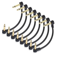 8-Pack Braided 15cm 6.35mm Guitar Patch Cable (Guitar Effect Pedal Cables) with Gold-Plated Connectors in Black