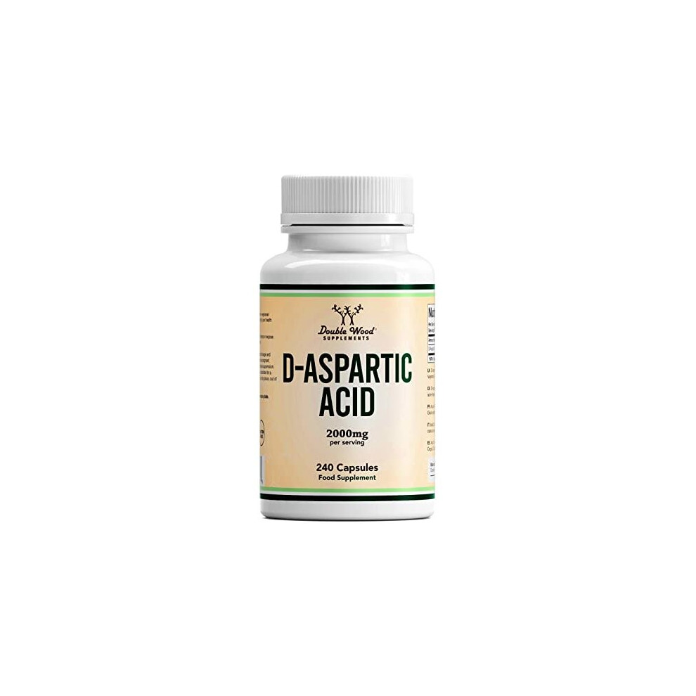 Double Wood D Aspartic Acid Supplement | 240 D-Aspartic Acid Capsules - 2000mg D Aspartic Acid (DAA) per Serving | Non-GMO, Gluten & Dairy Free