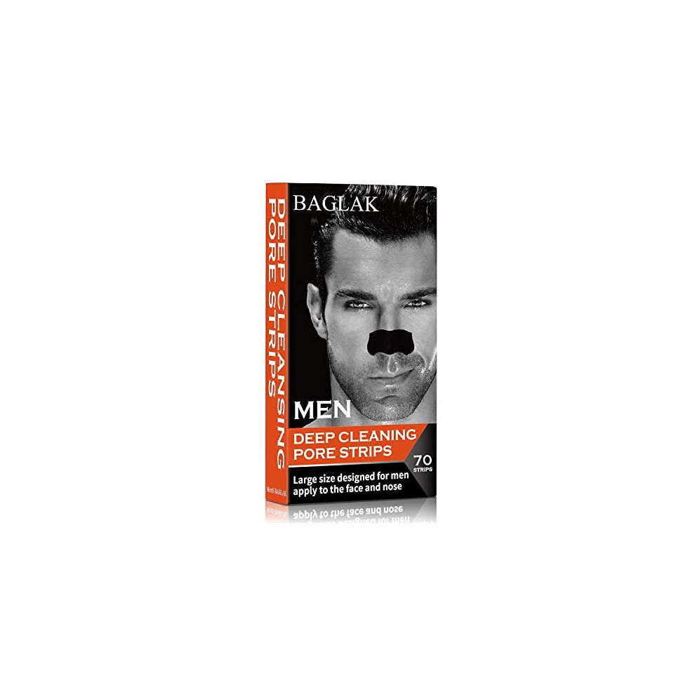 Baglak Men Blackhead Remover Pore Strips -70 (Strips) -Charcoal Nose Strips For Blackhead Removal - Large Size For Nose+Face