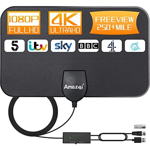 TV Aerial IndoorAmplified Smart Digital 4K 1080p TV Aerial 250+ Miles