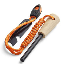 Firesteel Fire Starter, Magnesium Survival Flint and Steel Kit, Flint Striker Multi Tool & Chunky Wooden Handle 10000 Strikes Outdoor Emergency