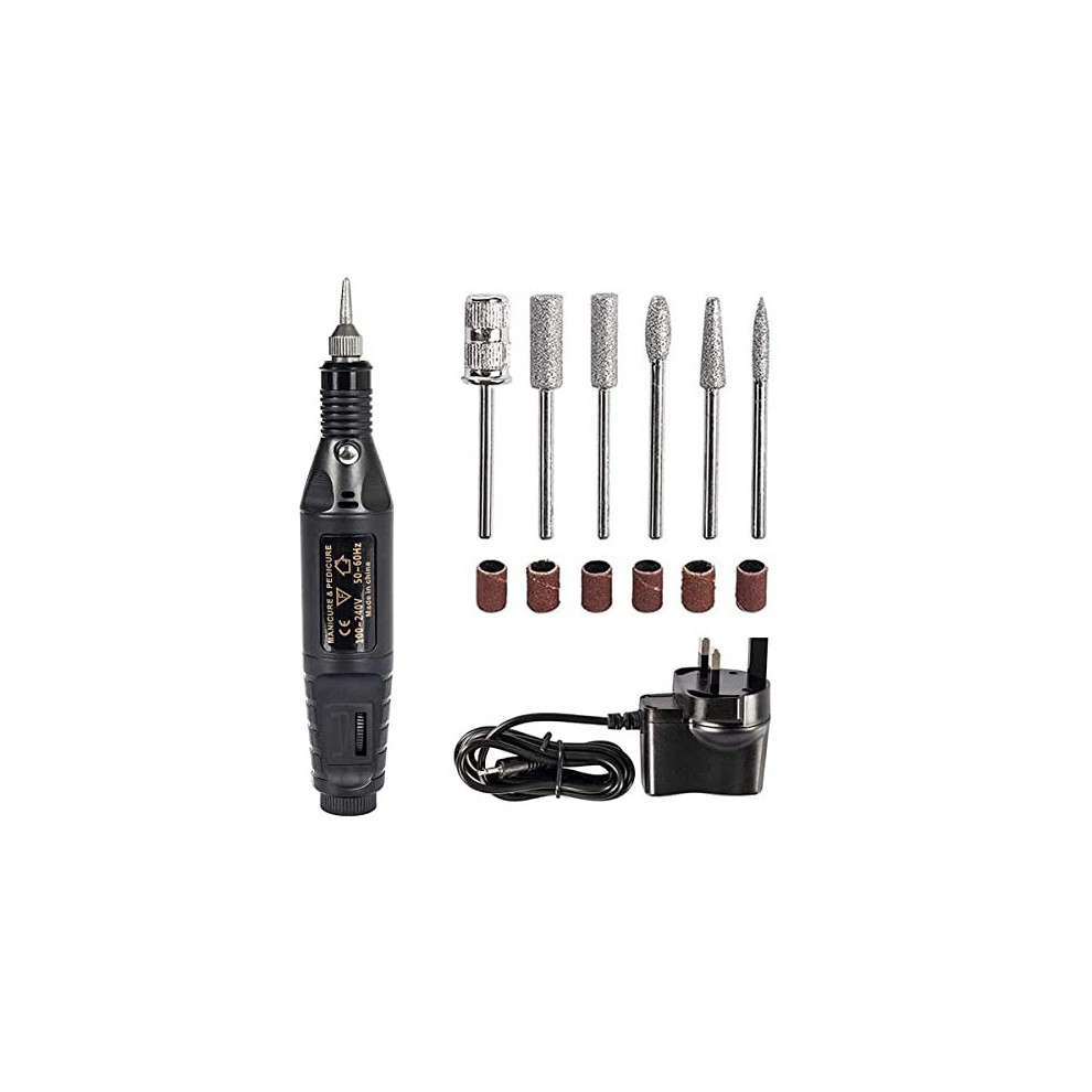 Nail Drill Electric Nail File Adjustable Speed Portable with 6 Drill Bits and Sanding Bands Electric Manicure Pedicure Kit Nail Drill for Acrylic
