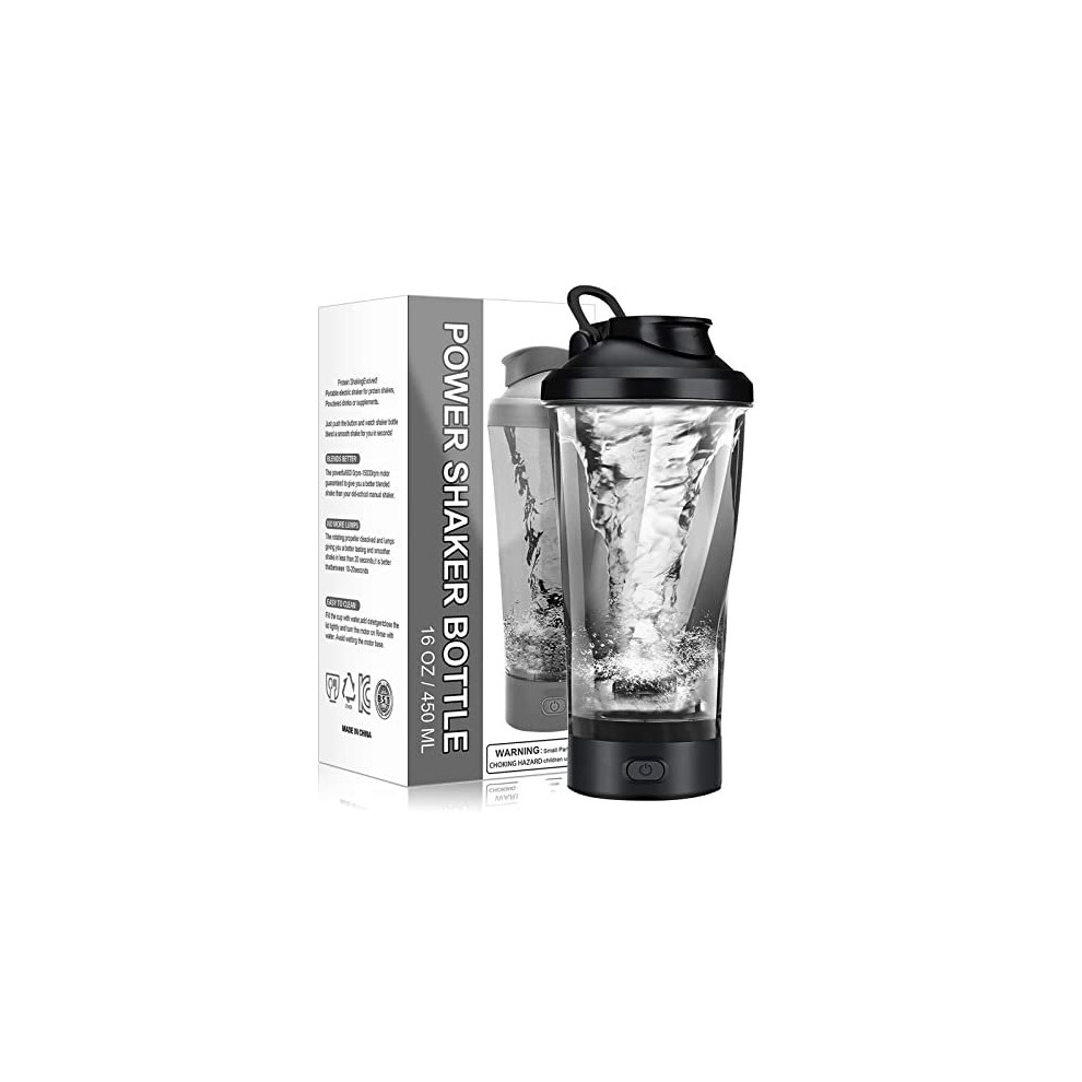 Electric Protein Shaker Bottle - USB C Rechargeable with Lights, BPA Free, Portable Mixer Cup Blender Bottles Cups for Mixes, Shakes (16 Oz, Black),