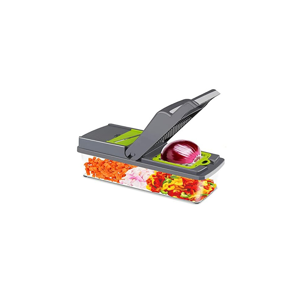 Vegetable Chopper, 14-in-1 Vegetable Grater Onion Chopper Potato Slicer, 8 Blade Multifunctional Veggie Chopper, Food Chopper with Container