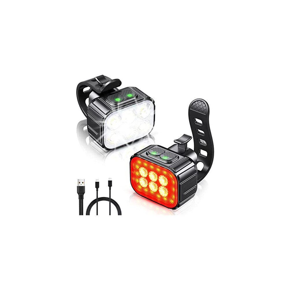Bike Lights Set Super Bright, CIRYCASE USB Rechargeable Bike Light with Spot & Flood Beam, IP65 Waterproof Cycle Lights for Night Riding, DIY 2 x 4 +
