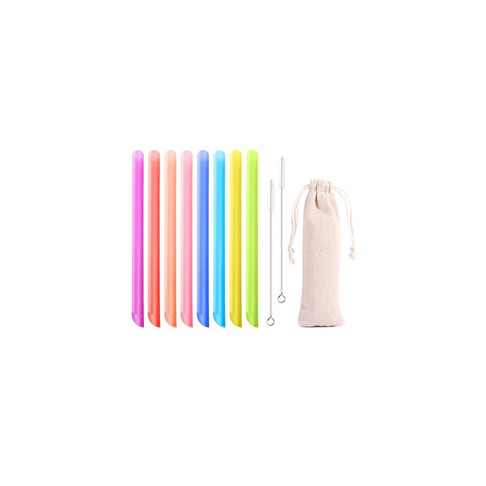 8 Straws with 2 Straw Cleaning Brushes, 1 Storage Bag, Bubble Tea Straws, Reusable, Thick Plastic Straws for Smoothie Cups, Cocktails