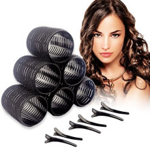 6PCS Heatless Hair Rollers with 6 Clips- Self Holding Velcro Curlers for Long Hairs-Gripping Sticky Hair Curler- No Heat Rollers for Hair Curls-Salon