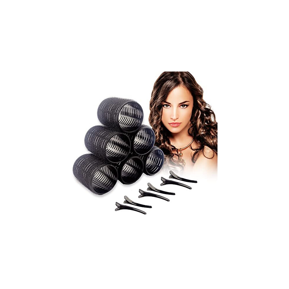 6PCS Heatless Hair Rollers with 6 Clips- Self Holding Velcro Curlers for Long Hairs-Gripping Sticky Hair Curler- No Heat Rollers for Hair Curls-Salon