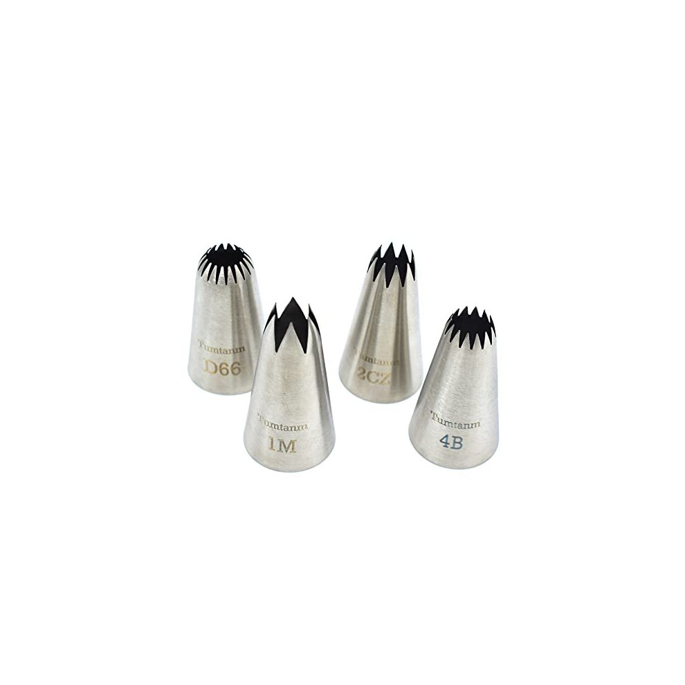 Large Piping Nozzles, 4Pcs #2CZ #D66#4B #1M Stainless Steel Seamless Icing Piping Nozzle Tip Set for Cupcakes and Baking