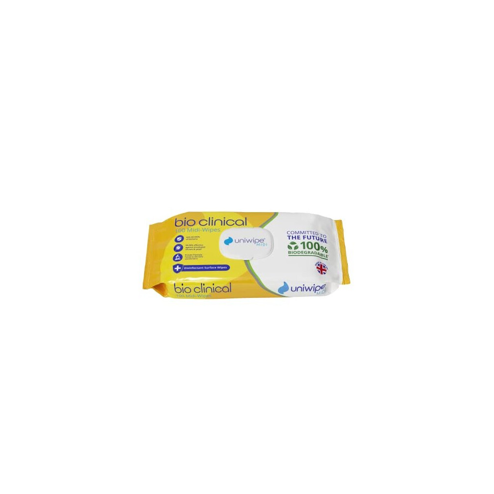 Uniwipe Biodegradable Clinical Wipe - Disinfectant Surface Cleaning Wipe Plastic Free Pack Of 100 Wipes