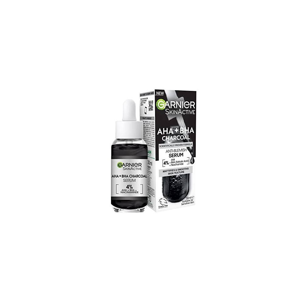 Skinactive 4% AHA + BHA (Salicylic Acid) & Niacinamide Charcoal Serum, Resurface & Smooth Skin Texture, Improve Appearance Of Marks & Blemishes,