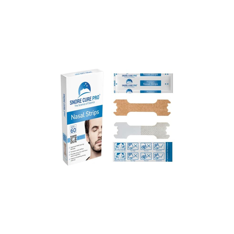 Snore Cure Pro The Science Of Silence Snore Cure Pr0 X60 Large Nasal Strips | Anti Snore Nasal Strips For Snoring | Instantly Relieves Nasal Congestion | Clinically Proven | Drug-Free |