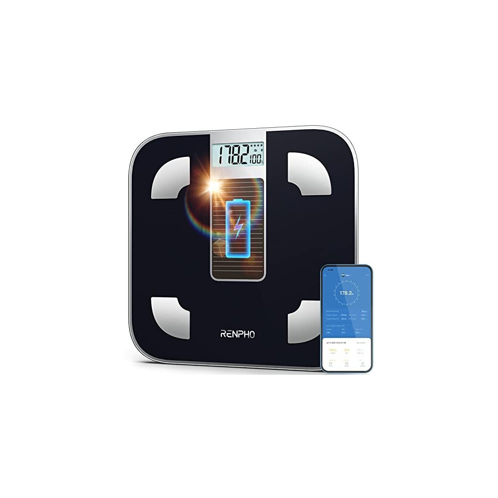 Scale for Body Weight, Battery-Free Solar Power Weighing Scale Digital Bathroom Smart Scale Bluetooth Body Fat Scale, Body Composition Monitor