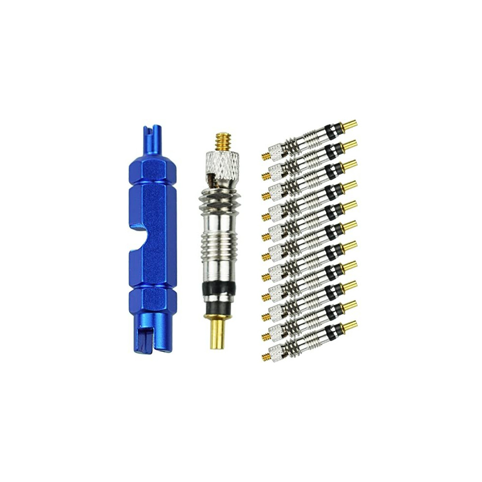 12pcs Presta Valve Cores, Replacement Bicycle Presta Valve Remover Tool Kit, Copper Tubeless Presta Valve Core For Universal Road Bike Car Includes