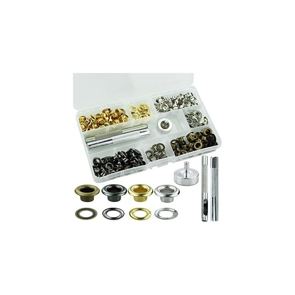 Eyelet Punch Kit, 120 Sets 6mm Grommet Set with Hole Punch Tool, Fastened Tool and Metal Base,Eyelets for Fabric,Leather,Clothes,Canvas Hole Punches