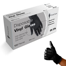 100 x Black Disposable Gloves Large | Vinyl Gloves Disposable Large | Latex free Gloves | Powder Free Gloves | Black Gloves Disposable | Strong And