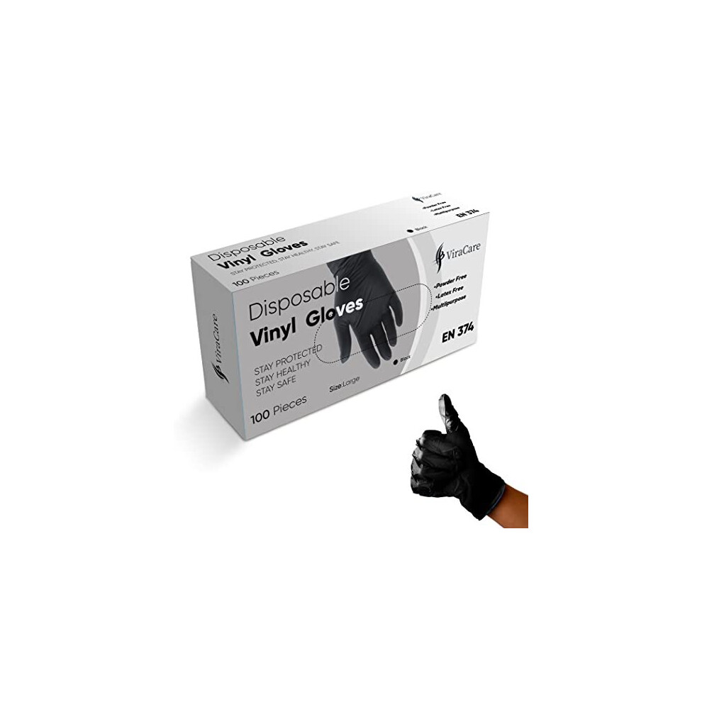 100 X Black Disposable Gloves Large | Vinyl Gloves Disposable Large | Latex Free Gloves | Powder Free Gloves | Black Gloves Disposable | Strong And 5060774621226