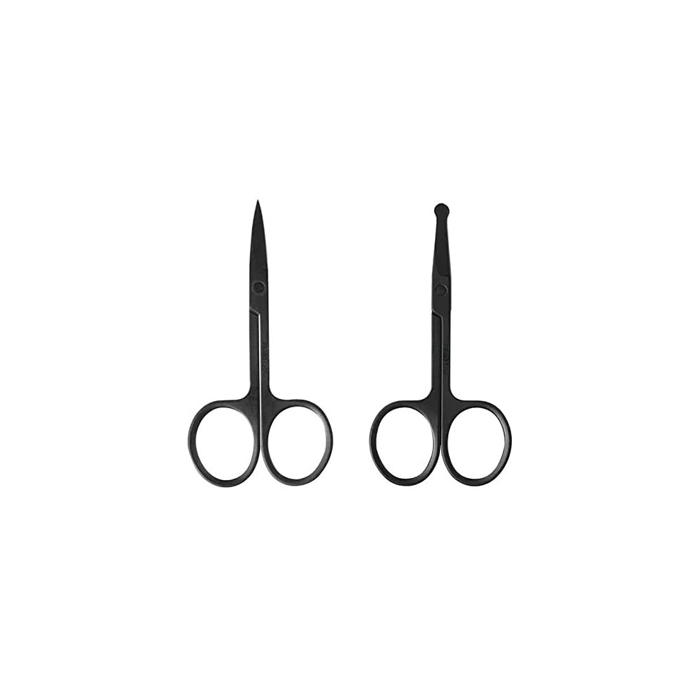 2Pcs Nose Hair Scissors Set, for Nose Scissors Beard Moustache Eyelash Eyebrow Trimmer-Black