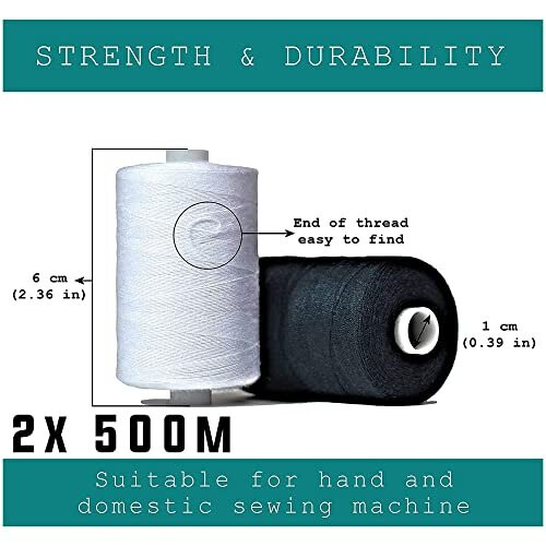Black and White 500m Sewing Thread, Strong Multipurpose General Application Thread, Perfect for Clothes, attaching Buttons, Repairs. Sewing Machines 1