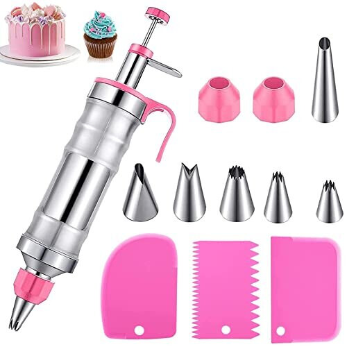 Dessert Decorating Syringe Cupcake Piping Icing Syringe Set Stainless Steel Baking Tools Dessert Syringe Nozzles Baking Supplies Frosting Tools