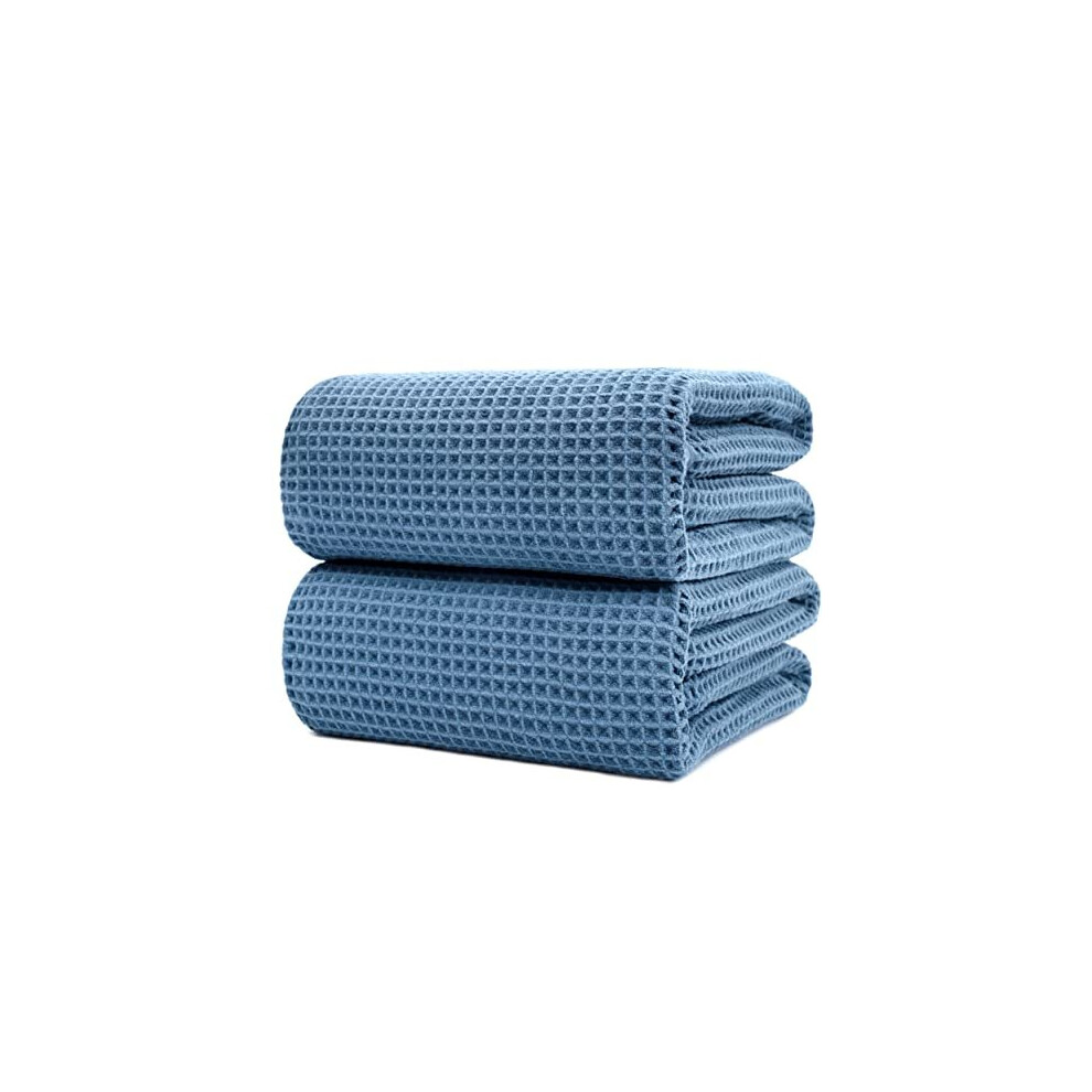 POLYTE Lot de 2 draps de bain non pelucheux en microfibre  schage rapide 70 x 35 cm (tissage gaufr bleu)