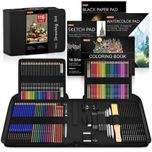 116 Pack Sketching and Drawing Pencils Set, Shuttle Art Sketch Art Pencil Set with 4 Drawing Pads, Graphite Pencils in Zipper Case, Colouring Pencils