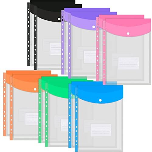Plastic Punched Pockets A4 Plastic Wallets 12PCS Poly Pockets A4 Folder Wallets Punched Pockets Clear Stationary A4 Plastic Pockets Wallets A4 Plastic