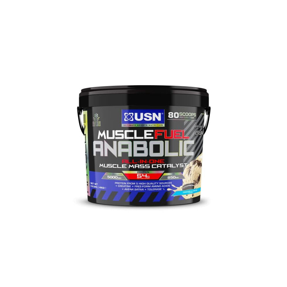 Usn Muscle Fuel Anabolic Cookies And Cream All-In-One Protein Powder Shake (4Kg): Workout-Boosting, Anabolic Protein Powder For Muscle Gain - New Improved