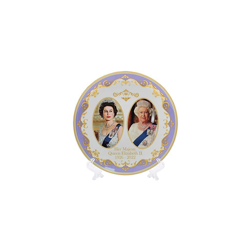 Her Majesty Queen Elizabeth II Commemorative Plate with Stand 21cm Souvenir Memorabilia, White, Diameter