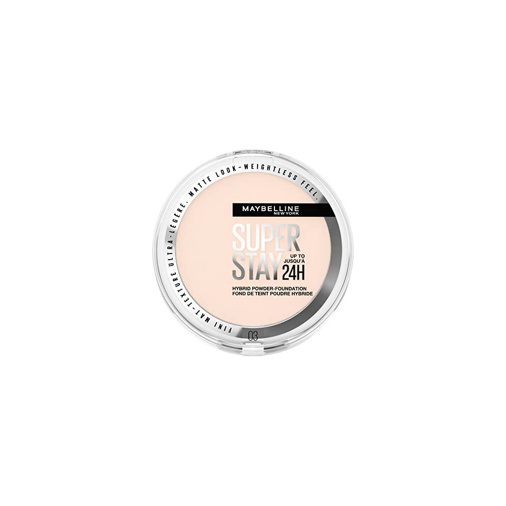Maybelline Powder Foundation, Long-Lasting 24H Wear, Medium To Full Coverage, Transfer, Water & Sweat Resistant, Superstay 24H Hybrid Powder Foundation, 03
