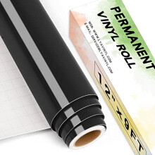 Glossy Black Permanent Vinyl Roll, 12" x 9ft Self Adhesive Vinyl for Cricut, Silhouette Cameo, Black Vinyl for Party Decoration, Window Stickers, Home