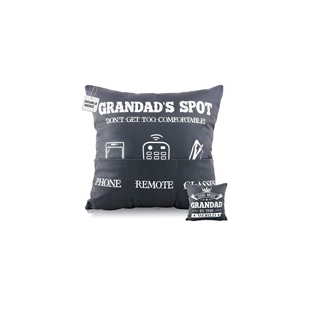 Grandad Birthday Gifts Cushion Cover Double-Sided Throw Pillow Cover with Pockets for Grandad from Grandchildren Granddaughter Grandson
