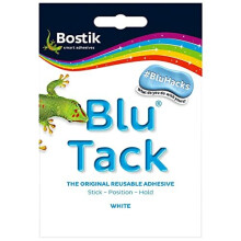 Bostik BLU TACK | WHITE | Original REUSABLE Sticky HOME SCHOOL OFFICE Walls BLU HACKS NO MARKS Safe Craft ART Clean Handy (1 x PACK (SAMPLE) WHITE -