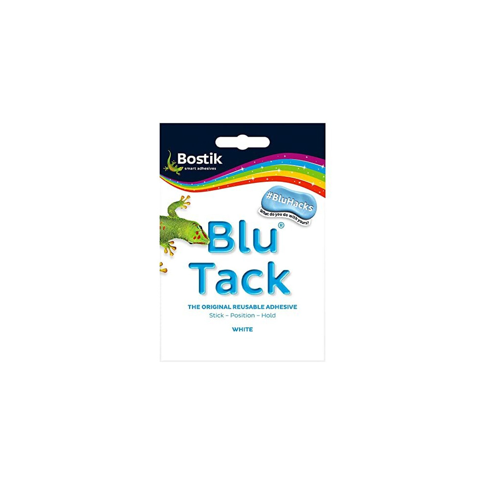 Bostik BLU TACK | WHITE | Original REUSABLE Sticky HOME SCHOOL OFFICE Walls BLU HACKS NO MARKS Safe Craft ART Clean Handy (1 x PACK (SAMPLE) WHITE -