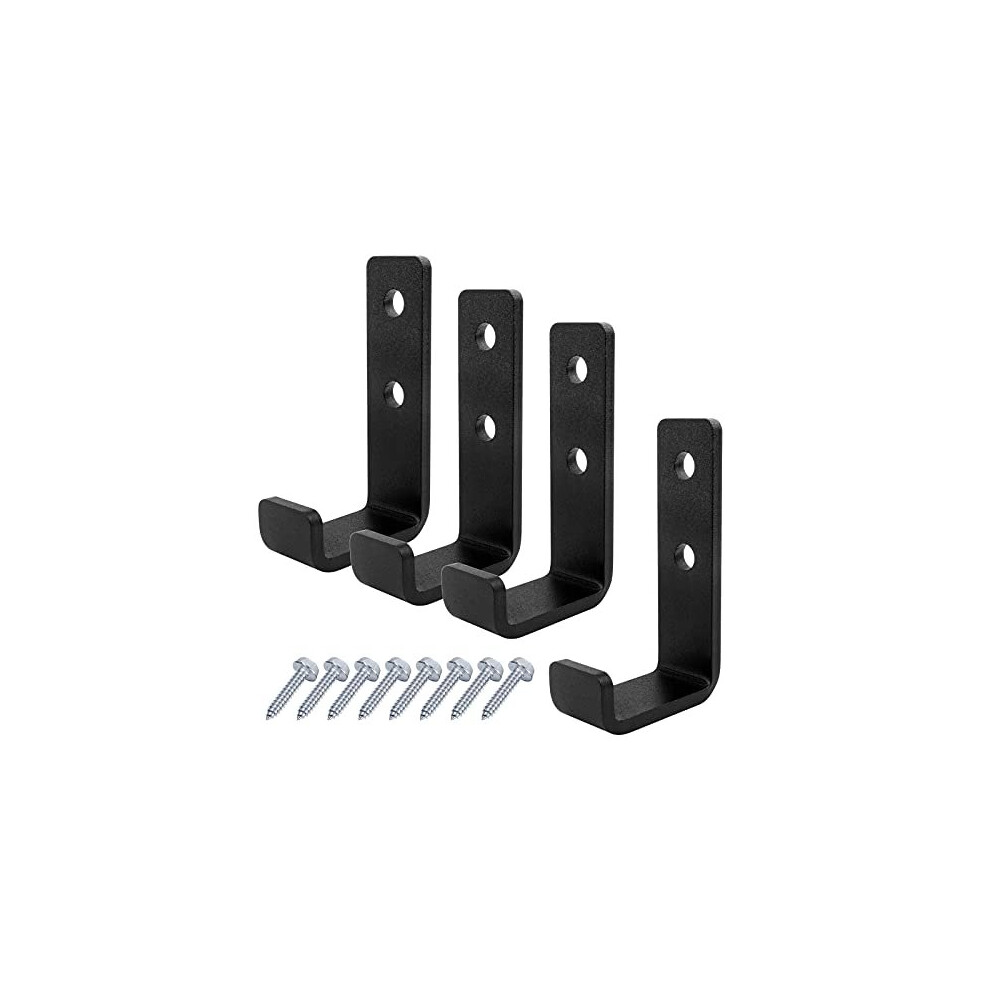 4 PCS Heavy Duty Steel J Hooks Utility Black Hook for Hanging Home Office Gym Sports Equipment Barbells & Garage Storage Bulky Item Tool Organization,