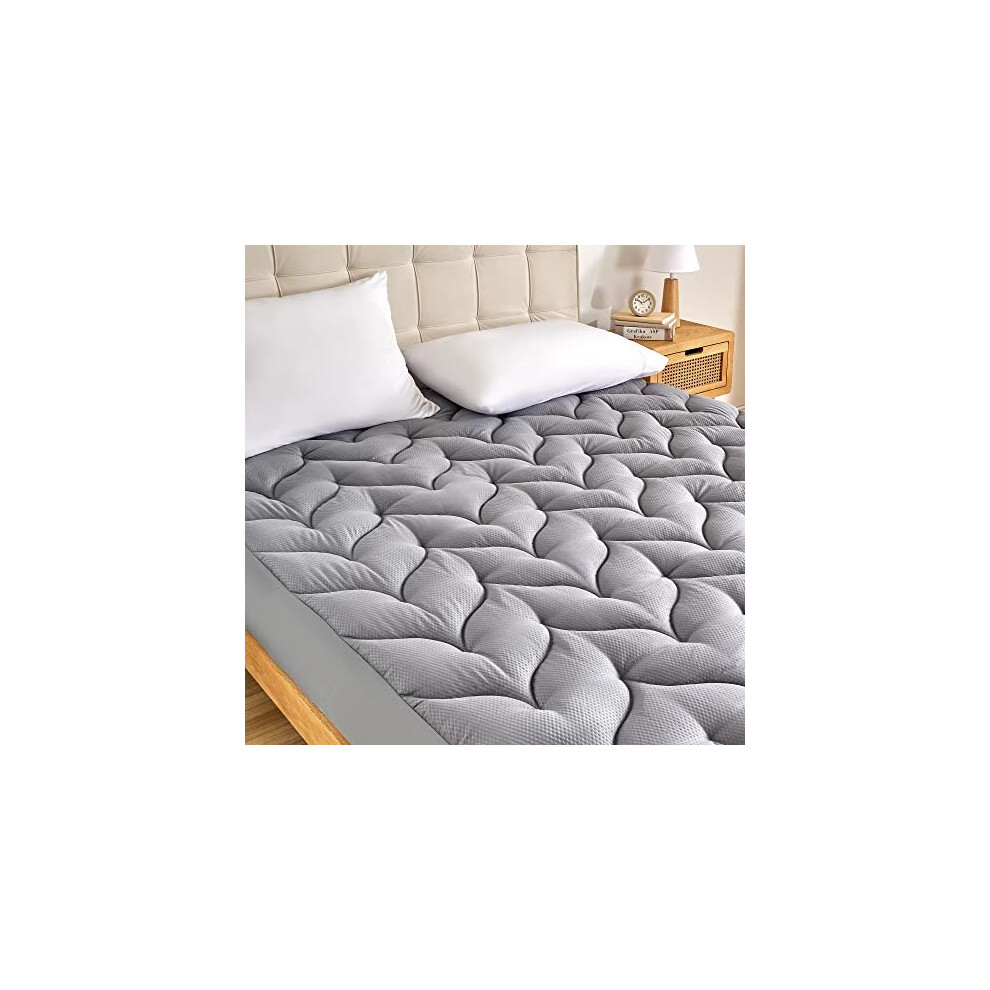 Quilted Mattress Pad with NANOtex-Additive Ultra Fluffy Soft Topper Breathable Noiseless cooling Fitted Mattress Protector with Premuim Alternative