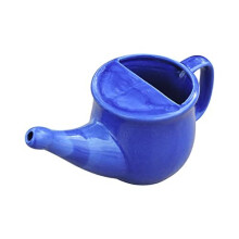Ceramic Neti Pot, Spill Proof for Nasal Cleaning, Microwave Safe - Blue Color
