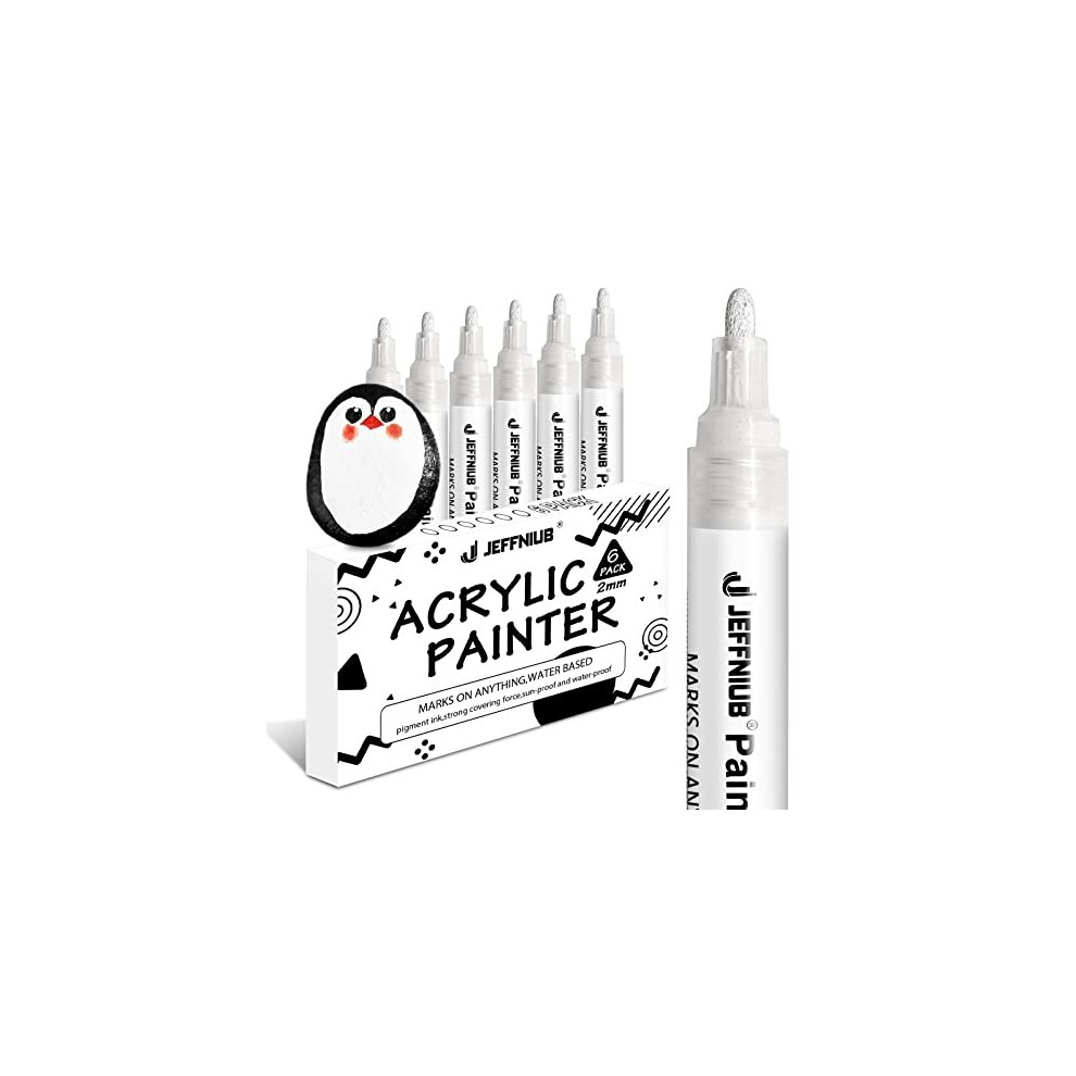 Paint Pens White Thick 2-3 mm, 6pcs Permanent Acrylic Paint Pens for Rock, Metal, Glass, Wood, Fabri, Tyre Painting White Markers
