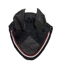 Horse Soft Crochet Fly Veil Breathable Cotton Ear Net Hood Horse fly Control Masks Protector Bonnets (Cob, Black/burgundy-white)