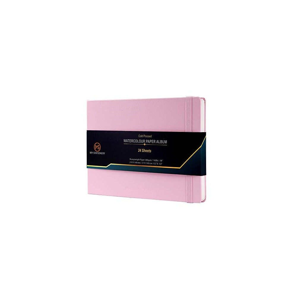 Ms My Stationery A5 Watercolour Pad Cold Pressed Sketch Book Leatherette Cover Hardcover Glue Binding Paper Album 140Lb (300Gsm) 100% Cotton Colour Paper Ivory